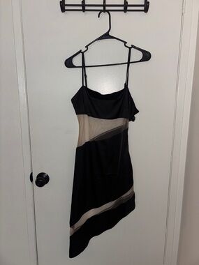 Forever 21 Black One-Shoulder Slip Dress with Beige Panels